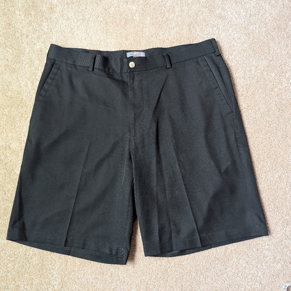 Peter Millar Black Salem Performance Wicking Flat Front Chino Golf Shorts
